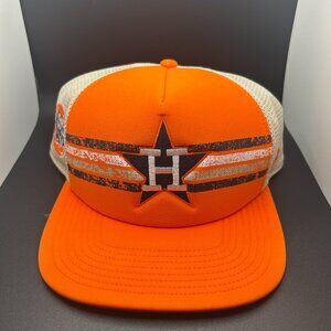 Houston Astros Snapback Trucker Hat Orange Mesh Cap Retro Star Logo NWOT 80s